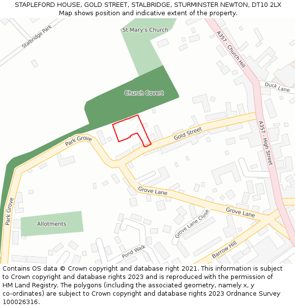 STAPLEFORD HOUSE, GOLD STREET, STALBRIDGE, STURMINSTER NEWTON, DT10 2LX: Location map and indicative extent of plot