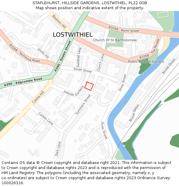 STAPLEHURST, HILLSIDE GARDENS, LOSTWITHIEL, PL22 0DB: Location map and indicative extent of plot