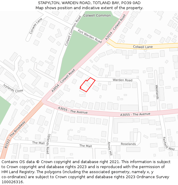 STAPYLTON, WARDEN ROAD, TOTLAND BAY, PO39 0AD: Location map and indicative extent of plot