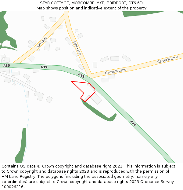 STAR COTTAGE, MORCOMBELAKE, BRIDPORT, DT6 6DJ: Location map and indicative extent of plot