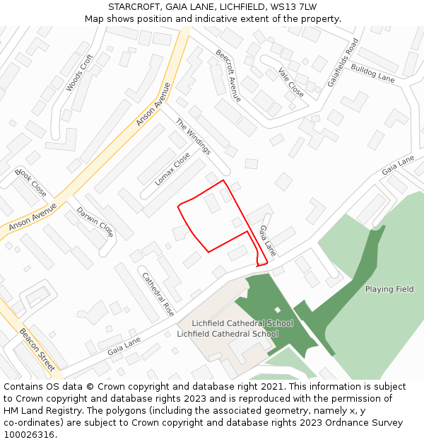 STARCROFT, GAIA LANE, LICHFIELD, WS13 7LW: Location map and indicative extent of plot