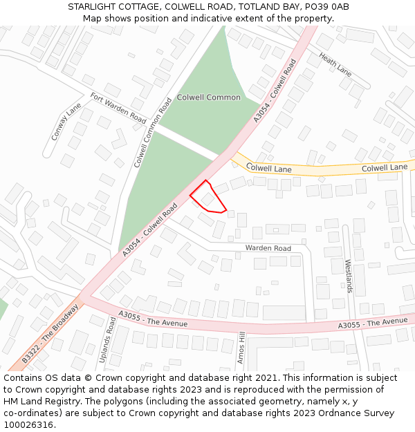 STARLIGHT COTTAGE, COLWELL ROAD, TOTLAND BAY, PO39 0AB: Location map and indicative extent of plot