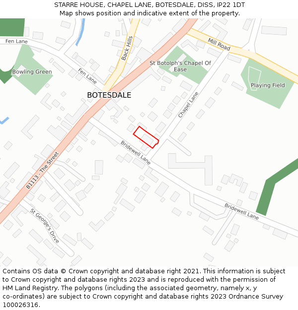 STARRE HOUSE, CHAPEL LANE, BOTESDALE, DISS, IP22 1DT: Location map and indicative extent of plot