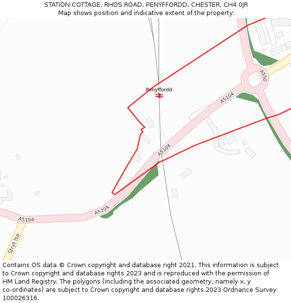 STATION COTTAGE, RHOS ROAD, PENYFFORDD, CHESTER, CH4 0JR: Location map and indicative extent of plot