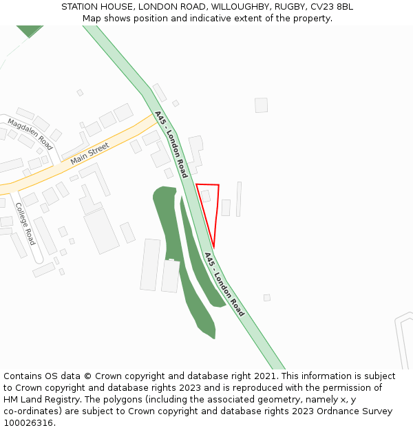 STATION HOUSE, LONDON ROAD, WILLOUGHBY, RUGBY, CV23 8BL: Location map and indicative extent of plot