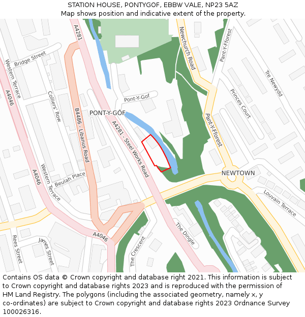 STATION HOUSE, PONTYGOF, EBBW VALE, NP23 5AZ: Location map and indicative extent of plot