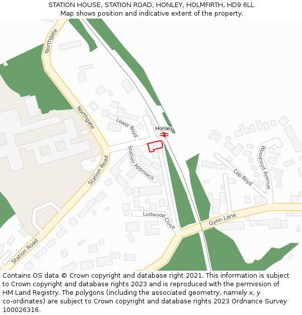 STATION HOUSE, STATION ROAD, HONLEY, HOLMFIRTH, HD9 6LL: Location map and indicative extent of plot