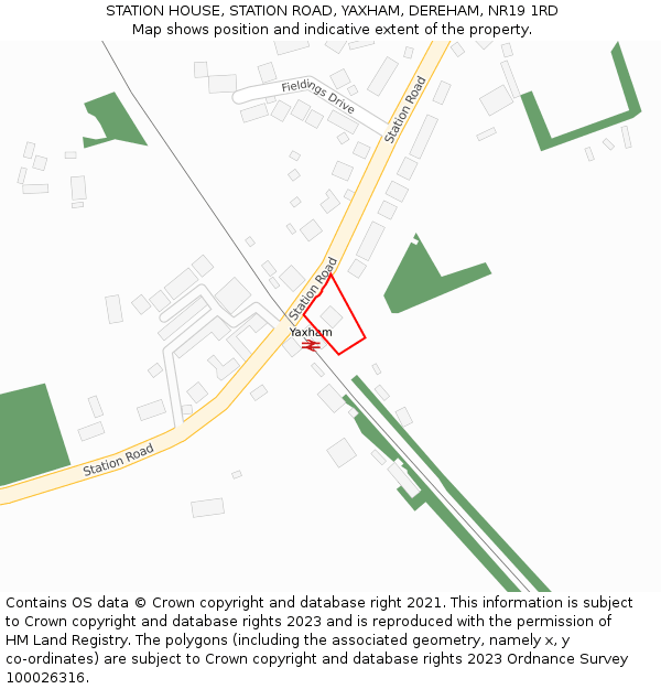 STATION HOUSE, STATION ROAD, YAXHAM, DEREHAM, NR19 1RD: Location map and indicative extent of plot