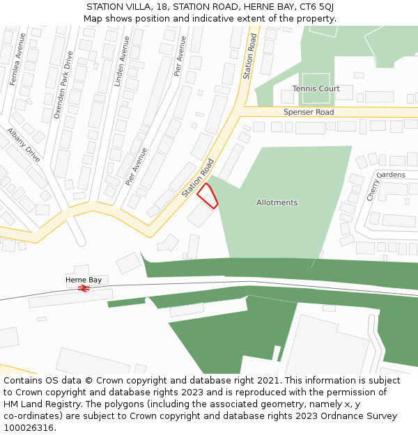 STATION VILLA, 18, STATION ROAD, HERNE BAY, CT6 5QJ: Location map and indicative extent of plot