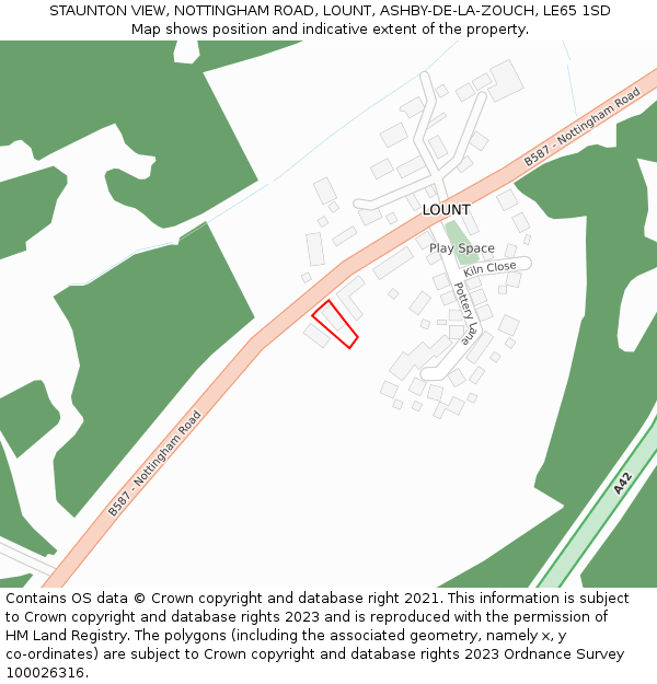STAUNTON VIEW, NOTTINGHAM ROAD, LOUNT, ASHBY-DE-LA-ZOUCH, LE65 1SD: Location map and indicative extent of plot