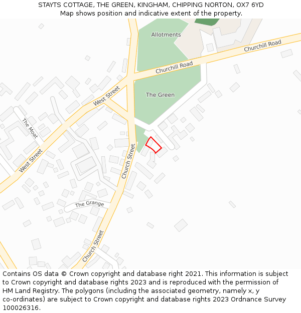 STAYTS COTTAGE, THE GREEN, KINGHAM, CHIPPING NORTON, OX7 6YD: Location map and indicative extent of plot