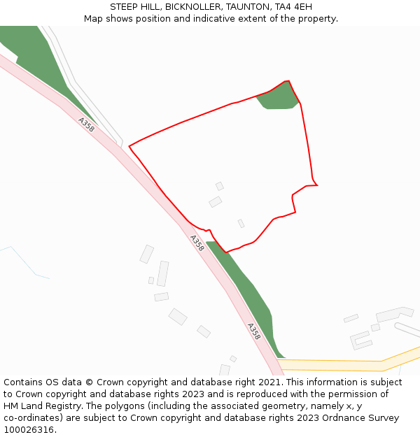 STEEP HILL, BICKNOLLER, TAUNTON, TA4 4EH: Location map and indicative extent of plot