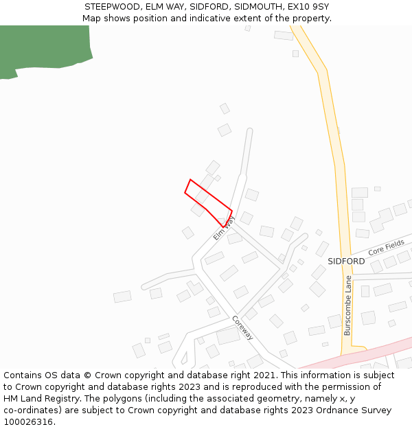 STEEPWOOD, ELM WAY, SIDFORD, SIDMOUTH, EX10 9SY: Location map and indicative extent of plot