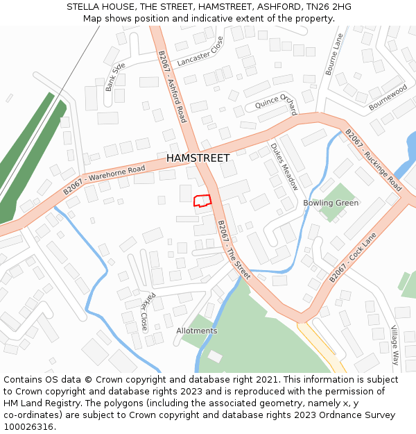 STELLA HOUSE, THE STREET, HAMSTREET, ASHFORD, TN26 2HG: Location map and indicative extent of plot