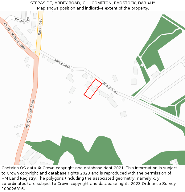 STEPASIDE, ABBEY ROAD, CHILCOMPTON, RADSTOCK, BA3 4HY: Location map and indicative extent of plot