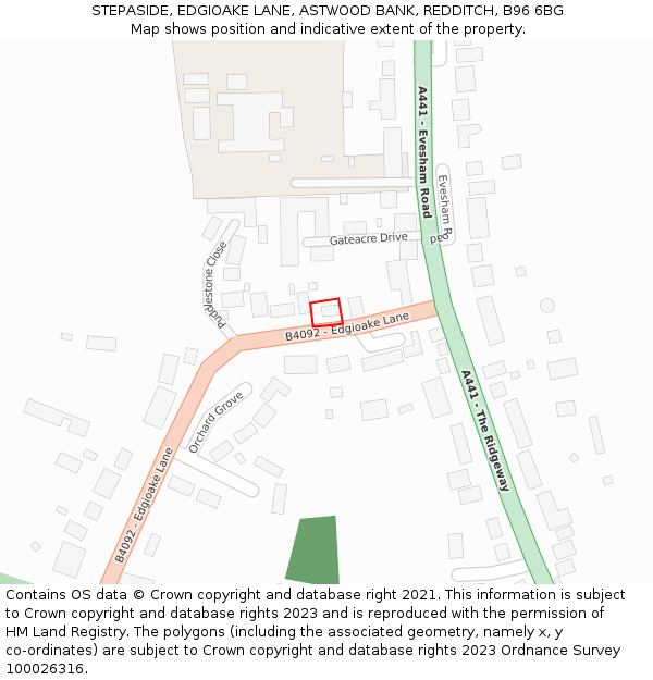 STEPASIDE, EDGIOAKE LANE, ASTWOOD BANK, REDDITCH, B96 6BG: Location map and indicative extent of plot