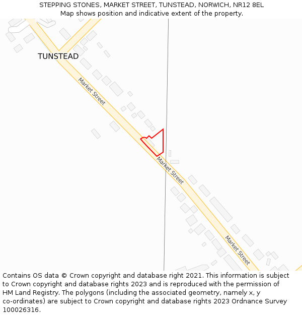 STEPPING STONES, MARKET STREET, TUNSTEAD, NORWICH, NR12 8EL: Location map and indicative extent of plot