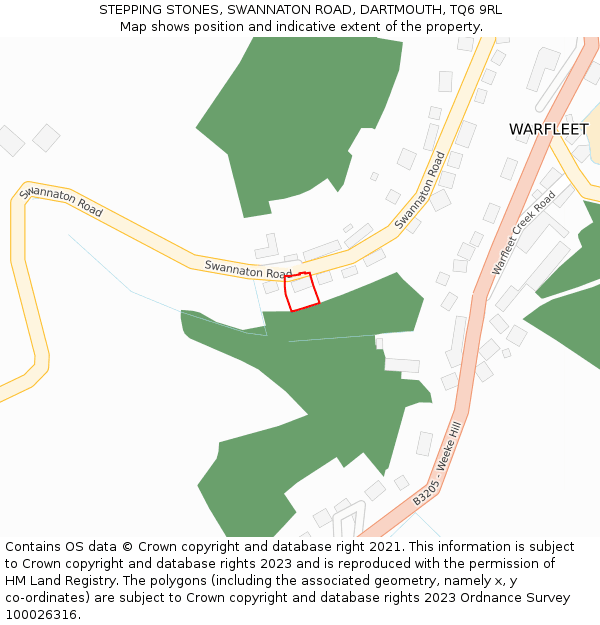 STEPPING STONES, SWANNATON ROAD, DARTMOUTH, TQ6 9RL: Location map and indicative extent of plot