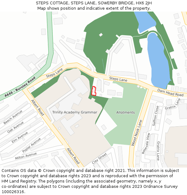 STEPS COTTAGE, STEPS LANE, SOWERBY BRIDGE, HX6 2JH: Location map and indicative extent of plot