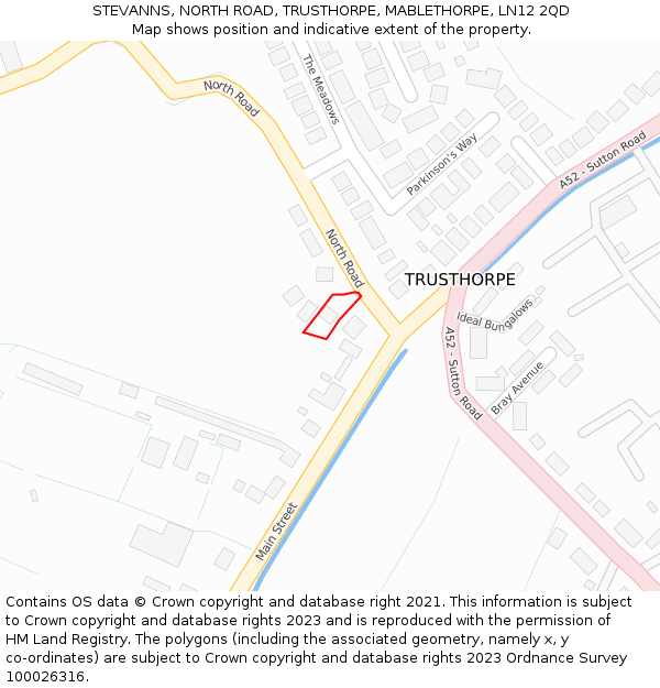 STEVANNS, NORTH ROAD, TRUSTHORPE, MABLETHORPE, LN12 2QD: Location map and indicative extent of plot