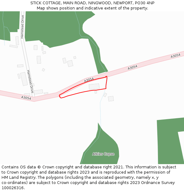 STICK COTTAGE, MAIN ROAD, NINGWOOD, NEWPORT, PO30 4NP: Location map and indicative extent of plot