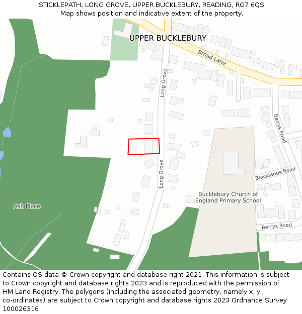 STICKLEPATH, LONG GROVE, UPPER BUCKLEBURY, READING, RG7 6QS: Location map and indicative extent of plot