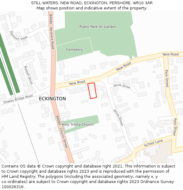 STILL WATERS, NEW ROAD, ECKINGTON, PERSHORE, WR10 3AR: Location map and indicative extent of plot