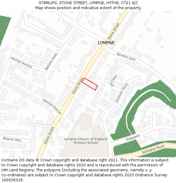 STIRRUPS, STONE STREET, LYMPNE, HYTHE, CT21 4JZ: Location map and indicative extent of plot