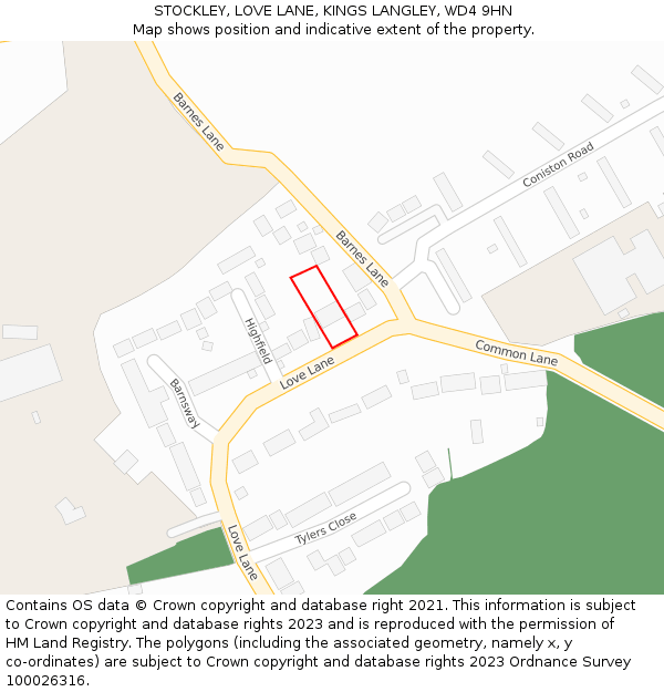 STOCKLEY, LOVE LANE, KINGS LANGLEY, WD4 9HN: Location map and indicative extent of plot