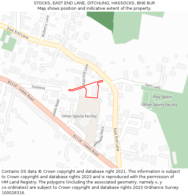 STOCKS, EAST END LANE, DITCHLING, HASSOCKS, BN6 8UR: Location map and indicative extent of plot