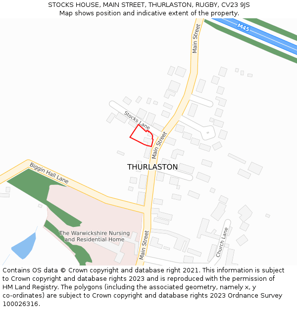 STOCKS HOUSE, MAIN STREET, THURLASTON, RUGBY, CV23 9JS: Location map and indicative extent of plot