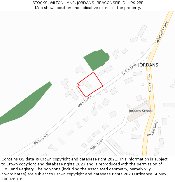 STOCKS, WILTON LANE, JORDANS, BEACONSFIELD, HP9 2RF: Location map and indicative extent of plot