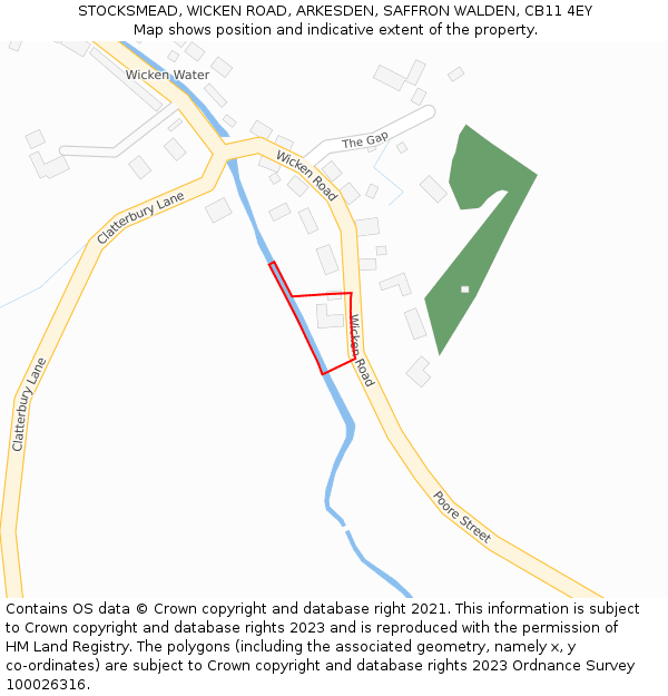 STOCKSMEAD, WICKEN ROAD, ARKESDEN, SAFFRON WALDEN, CB11 4EY: Location map and indicative extent of plot