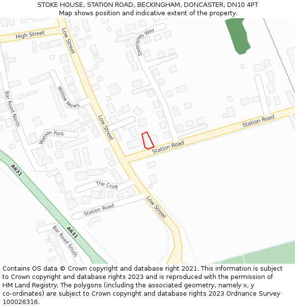 STOKE HOUSE, STATION ROAD, BECKINGHAM, DONCASTER, DN10 4PT: Location map and indicative extent of plot