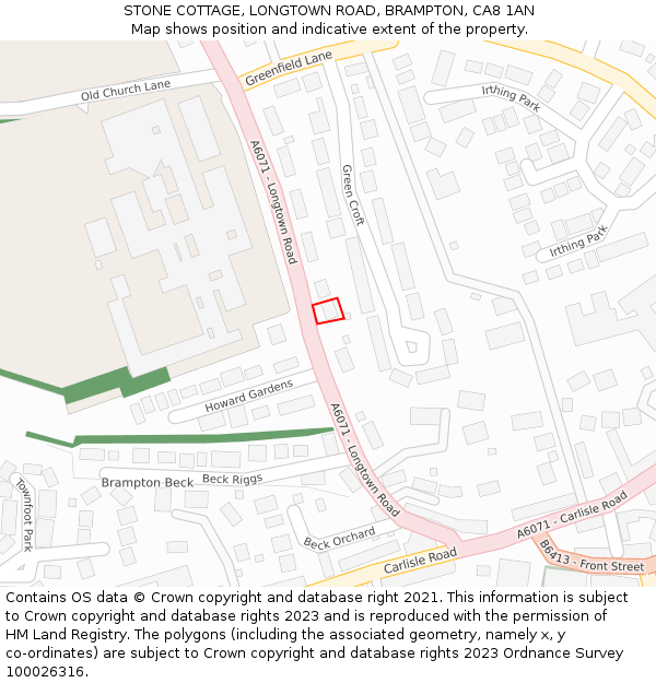 STONE COTTAGE, LONGTOWN ROAD, BRAMPTON, CA8 1AN: Location map and indicative extent of plot