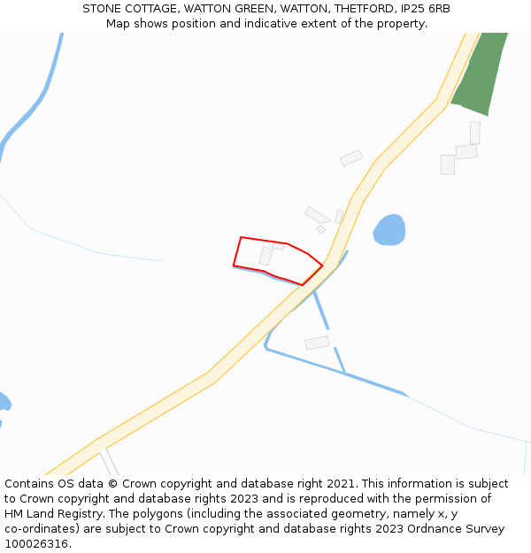 STONE COTTAGE, WATTON GREEN, WATTON, THETFORD, IP25 6RB: Location map and indicative extent of plot