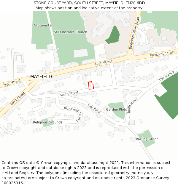 STONE COURT YARD, SOUTH STREET, MAYFIELD, TN20 6DD: Location map and indicative extent of plot