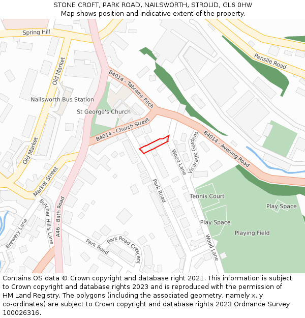 STONE CROFT, PARK ROAD, NAILSWORTH, STROUD, GL6 0HW: Location map and indicative extent of plot