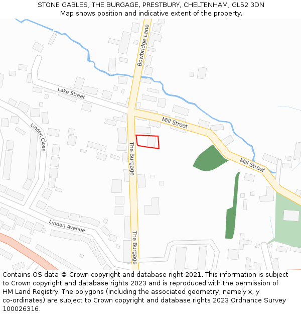 STONE GABLES, THE BURGAGE, PRESTBURY, CHELTENHAM, GL52 3DN: Location map and indicative extent of plot