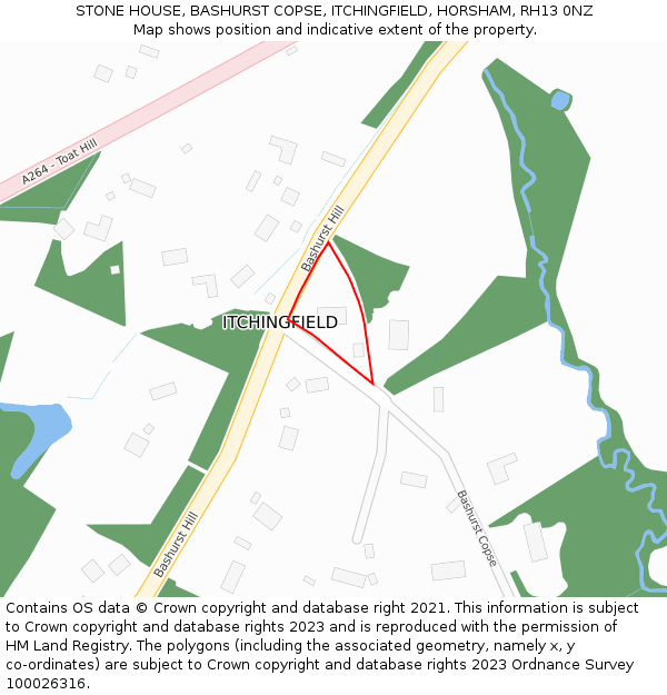 STONE HOUSE, BASHURST COPSE, ITCHINGFIELD, HORSHAM, RH13 0NZ: Location map and indicative extent of plot