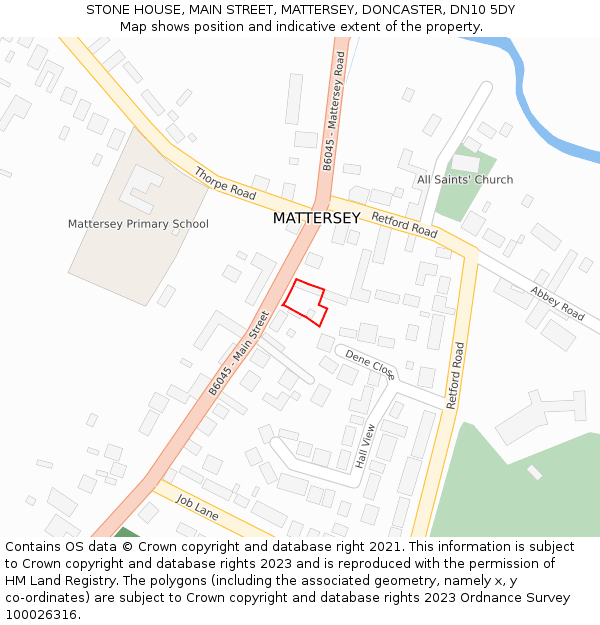 STONE HOUSE, MAIN STREET, MATTERSEY, DONCASTER, DN10 5DY: Location map and indicative extent of plot