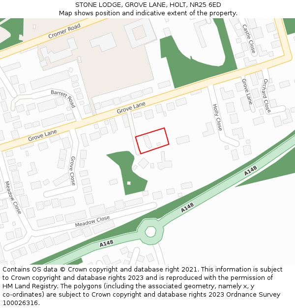 STONE LODGE, GROVE LANE, HOLT, NR25 6ED: Location map and indicative extent of plot