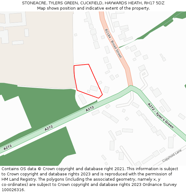 STONEACRE, TYLERS GREEN, CUCKFIELD, HAYWARDS HEATH, RH17 5DZ: Location map and indicative extent of plot