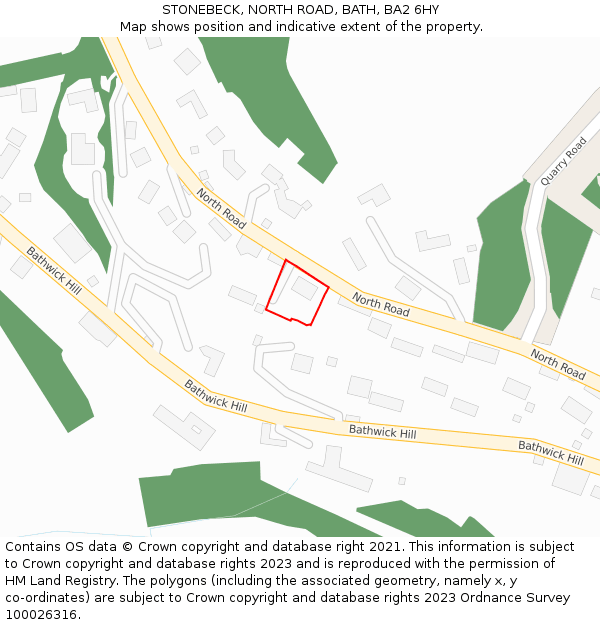 STONEBECK, NORTH ROAD, BATH, BA2 6HY: Location map and indicative extent of plot