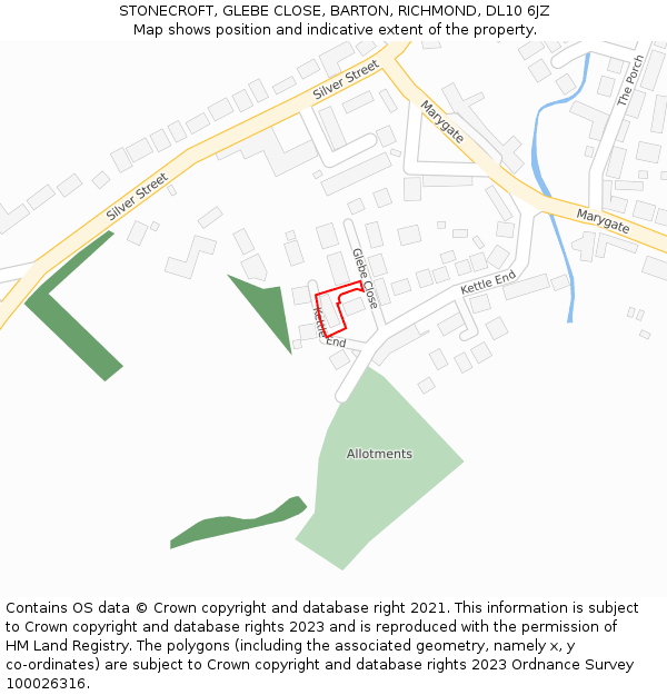 STONECROFT, GLEBE CLOSE, BARTON, RICHMOND, DL10 6JZ: Location map and indicative extent of plot