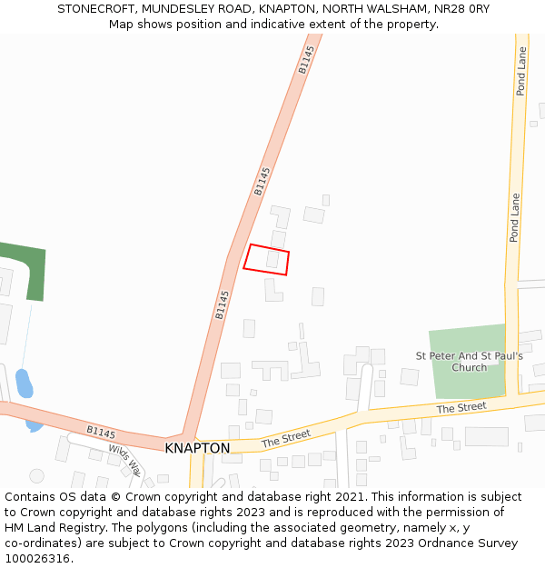 STONECROFT, MUNDESLEY ROAD, KNAPTON, NORTH WALSHAM, NR28 0RY: Location map and indicative extent of plot