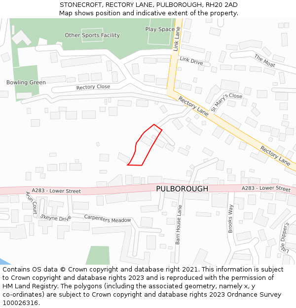 STONECROFT, RECTORY LANE, PULBOROUGH, RH20 2AD: Location map and indicative extent of plot