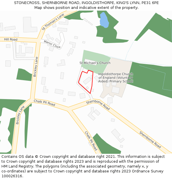 STONECROSS, SHERNBORNE ROAD, INGOLDISTHORPE, KING'S LYNN, PE31 6PE: Location map and indicative extent of plot