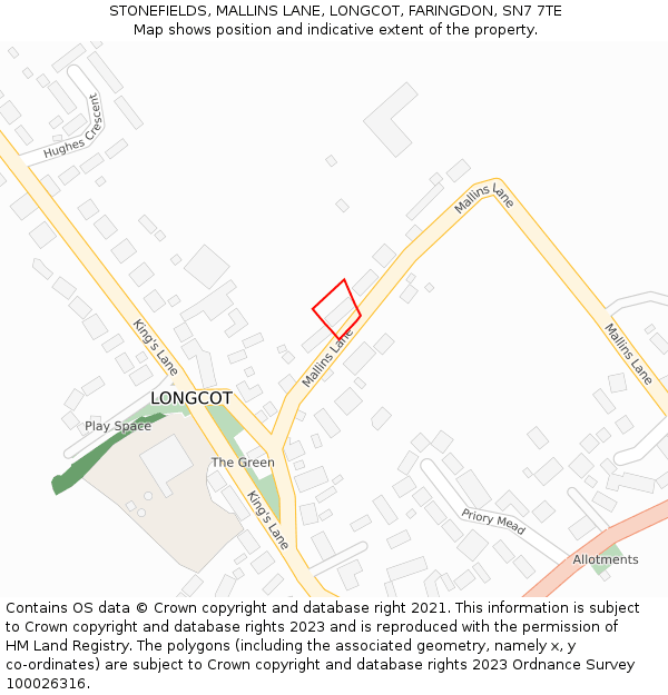 STONEFIELDS, MALLINS LANE, LONGCOT, FARINGDON, SN7 7TE: Location map and indicative extent of plot