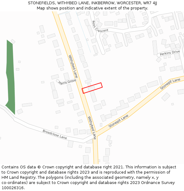 STONEFIELDS, WITHYBED LANE, INKBERROW, WORCESTER, WR7 4JJ: Location map and indicative extent of plot